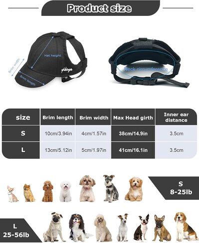 Dog Hat for Small Dogs and Medium Dogs Girl Boy Hats for Dogs Adjustable Dog Bucket Hat Puppy Sun Hat Spring Summer Pet Baseball Cap Doggy Visor (Black, Small(3-15lbs)) in Saudi Arabia