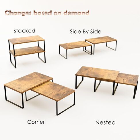 ihomecooker Wooden Display Riser Stand, Cabinet Shelf Organizer,2 Sets Kitchen Cabinet Organizer Storage Shelf (Natural + White, 11.8''L x 7.87''W) in Saudi Arabia