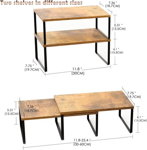 ihomecooker Wooden Display Riser Stand, Cabinet Shelf Organizer,2 Sets Kitchen Cabinet Organizer Storage Shelf (Natural + White, 11.8''L x 7.87''W) in Saudi Arabia