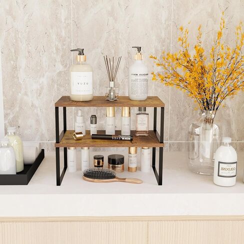 ihomecooker Wooden Display Riser Stand, Cabinet Shelf Organizer,2 Sets Kitchen Cabinet Organizer Storage Shelf (Natural + White, 11.8''L x 7.87''W) in Saudi Arabia