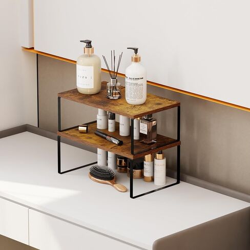 ihomecooker Wooden Display Riser Stand, Cabinet Shelf Organizer,2 Sets Kitchen Cabinet Organizer Storage Shelf (Natural + White, 11.8''L x 7.87''W) in Saudi Arabia