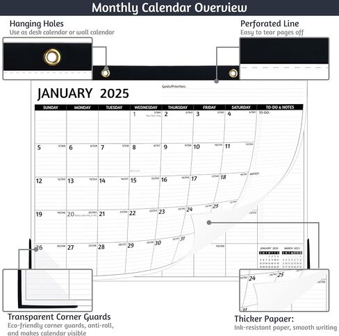 2025-2026 Desk Calendar – Jul 2025 – Dec 2026, 18 Monthly Desk Calendar 2025-2026, Large Desk Calendar, 22'' x 17'', 2025 Desk/Wall Calendar with Desk Pad, To-do Lists, Ruled Blocks, Corner Protectors in Saudi Arabia
