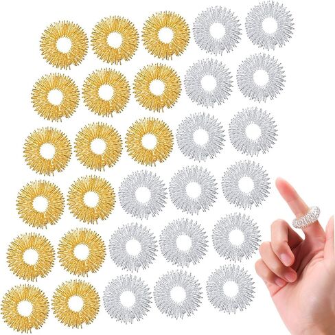 Blulu 30 Pack Spiky Finger Sensory Ring Gold Silver Acupressure Rings for Fingers Stress Relief Massager Toys for Teens Adults Silent Stress Reducer(3 cm/ 1.18 Inch) in Kuwait