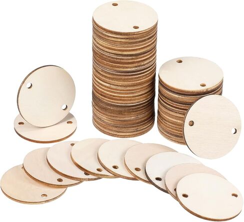 Bememo 1.5 Inches Circle Wooden Tags Birthday Board Tags with 2 Holes for Birthday Board DIY Crafts(100 Pieces) in Saudi Arabia