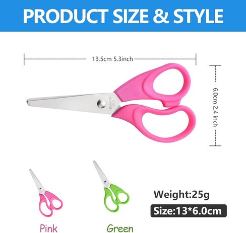ANJOBIBI Kids Scissors, Blunt-Tip Scissors Stainless Steel Blades & plastic handle, Scissors for School or Crafting, Back to School Supplies,13.5cm, 2 Pack(BLUE+GREEN) in Saudi Arabia