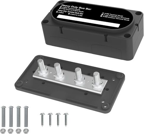 600A Bus Bar 12V Power Distribution Block with 3/8" (M10) 4-Posts Heavy Duty Terminals Block with Cover for Automotive, Marine, Battery System (Black) in Kuwait