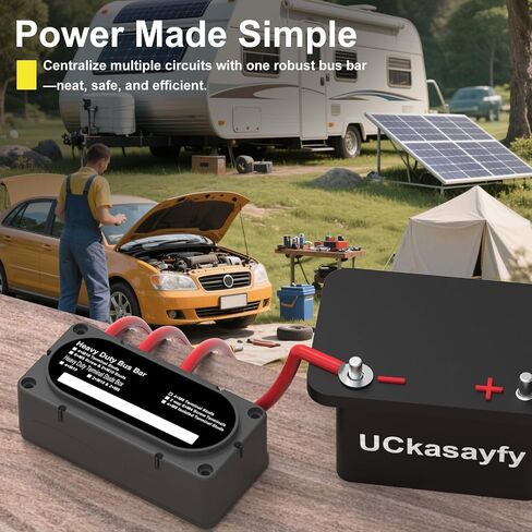 600A Bus Bar 12V Power Distribution Block with 3/8" (M10) 4-Posts Heavy Duty Terminals Block with Cover for Automotive, Marine, Battery System (Black) in Kuwait