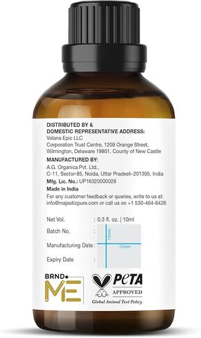 Majestic USDA Organic Lemongrass Essential Oil | 100% Organic Lemon Grass Oil | for Aromatherapy, Skin, Hair, Body, Massage, Diffuser, DIY Recipes| 0.33 fl oz in Kuwait