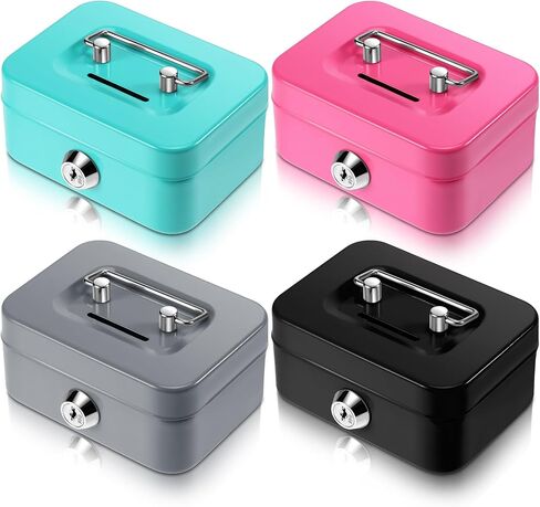 TANDEFIO 4 قطع أموال مربع نقدي مربع مع قفل وفوول منظم الصلب Piggy Bank Metal Coin Gifts لعيد الميلاد العام الجديد ، بدون صينية المال (أسود ، أخضر ، رمادي ، وردي) in Kuwait