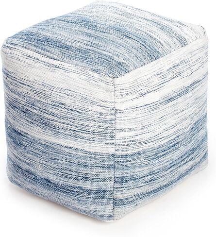 Anji Mountain 100% Handmade & Handcrafted Comfortable Home Décor Pouf Ottoman Footrest for Living Room, Bedroom, Nursery, Kidsroom, Patio Furniture - (20" x 20" x 20"- Ivory,Blue) in Kuwait
