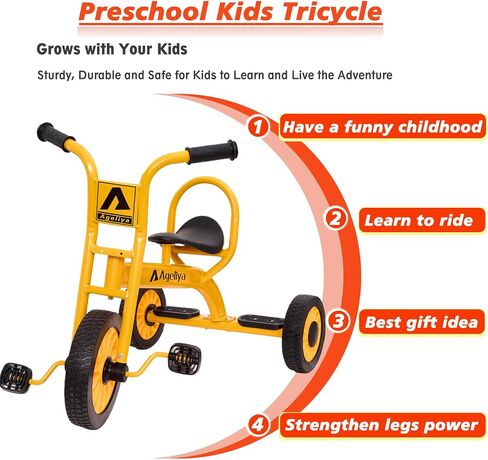Preschool Kids Tricycles for 5-7 Year olds, Durable Pedal Trike for Boy Girl, Sturdy Metal Frame, Solid Rubber Tires, Ideal Daycare Kindergarten Joyride & Elementary Outdoor Playground Equipment in Kuwait