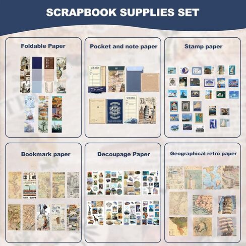 Auguro World Travel Scrapbook Kit A6 Grid Notebook Stationery Junk Journal Kit Scrapbooking Supplies Kit Craft DIY Gift for Adult Teen Girl in Kuwait