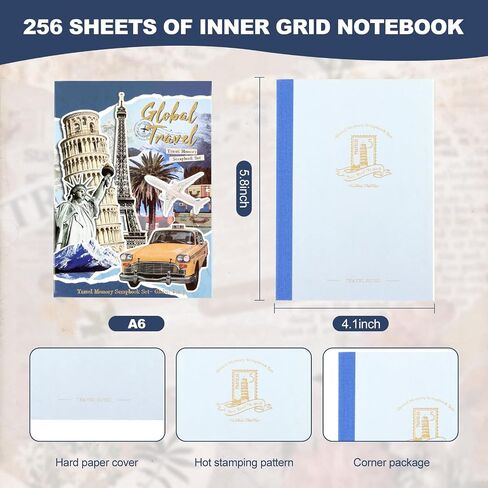 Auguro World Travel Scrapbook Kit A6 Grid Notebook Stationery Junk Journal Kit Scrapbooking Supplies Kit Craft DIY Gift for Adult Teen Girl in Kuwait