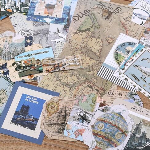 Auguro World Travel Scrapbook Kit A6 Grid Notebook Stationery Junk Journal Kit Scrapbooking Supplies Kit Craft DIY Gift for Adult Teen Girl in Kuwait