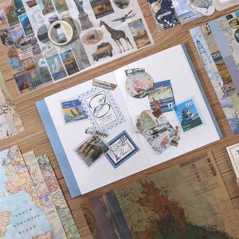 Auguro World Travel Scrapbook Kit A6 Grid Notebook Stationery Junk Journal Kit Scrapbooking Supplies Kit Craft DIY Gift for Adult Teen Girl in Kuwait