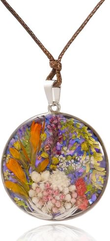 Nature's Multi Colour Dry Pressed Real Flower Round Handmade Pendant Necklace in Saudi Arabia