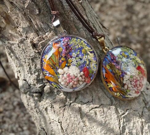Nature's Multi Colour Dry Pressed Real Flower Round Handmade Pendant Necklace in Saudi Arabia