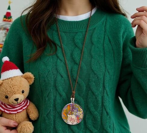 Nature's Multi Colour Dry Pressed Real Flower Round Handmade Pendant Necklace in Saudi Arabia