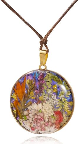 Nature's Multi Colour Dry Pressed Real Flower Round Handmade Pendant Necklace in Kuwait