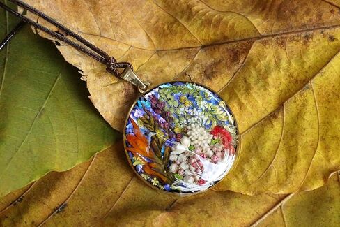 Nature's Multi Colour Dry Pressed Real Flower Round Handmade Pendant Necklace in Kuwait
