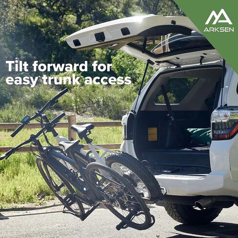 Arksen Electric Bike Rack Hitch, Foldable Quick Release Smart Tilting 2 Ebike Rack Platform Style Carrier w/Car Lock for Up to 5.5" Fat Tires for Car, SUV, Trucks - 170 lbs Heavy Weight Capacity in Saudi Arabia