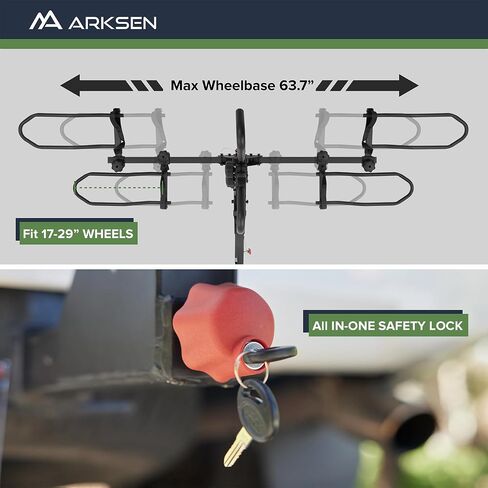Arksen Electric Bike Rack Hitch, Foldable Quick Release Smart Tilting 2 Ebike Rack Platform Style Carrier w/Car Lock for Up to 5.5" Fat Tires for Car, SUV, Trucks - 170 lbs Heavy Weight Capacity in Saudi Arabia
