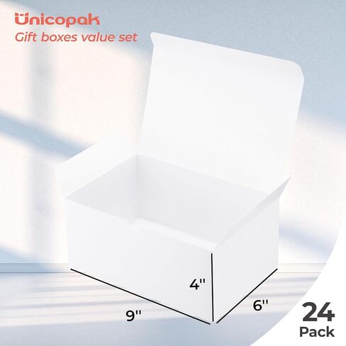 UnicoPak 24 Pcs Gift Boxes 9x6x4 Inches, White Gift Boxes with Lids for Presents, Gift Box for Birthday Wedding Bridesmaid Proposal Celebration Holidays Christmas in Kuwait