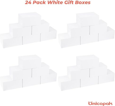 UnicoPak 24 Pcs Gift Boxes 9x6x4 Inches, White Gift Boxes with Lids for Presents, Gift Box for Birthday Wedding Bridesmaid Proposal Celebration Holidays Christmas in Kuwait