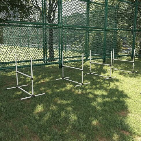 Pawhut 4 قطعة معدات التدريب على خفة الحركة للكلاب لدورة خفة الحركة مع قضبان قفز قابلة للتعديل ، وشملت حقيبة حمل ، وتوضيح الشريط العلوي ، الأبيض in Kuwait