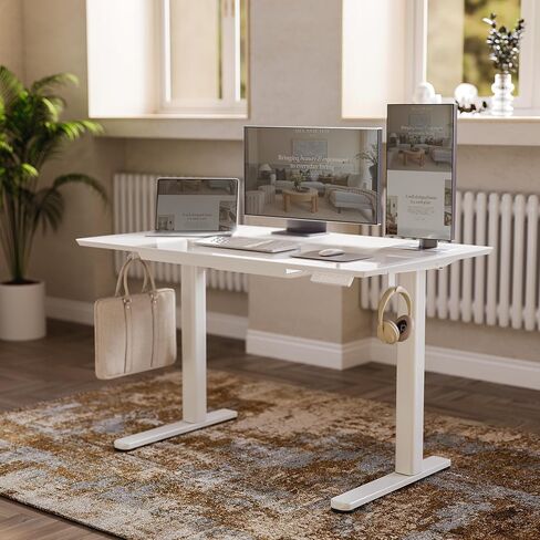 Claiks Standing Desk with Drawers, Electric Glass Desk 40×24 Inch Height Adjustable Desk, Stand Up Quick Install Home Office Computer Desk, White in Saudi Arabia