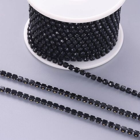 10 Yards Rhinestone Trim Crystal Close Chain Roll for Sewing Clothing Craft Jewelry Wedding Bouquet DIY Decoration (Black, 3.0mm) in Saudi Arabia
