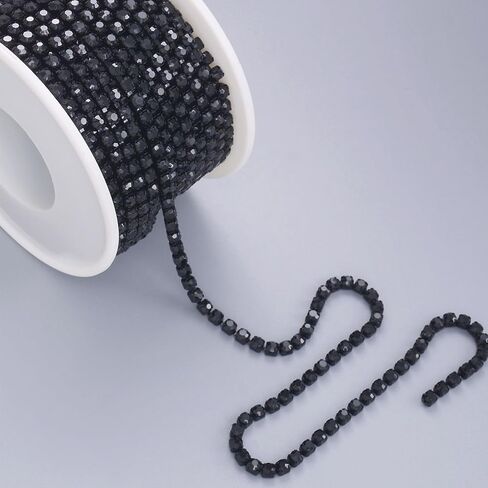 10 Yards Rhinestone Trim Crystal Close Chain Roll for Sewing Clothing Craft Jewelry Wedding Bouquet DIY Decoration (Black, 3.0mm) in Saudi Arabia