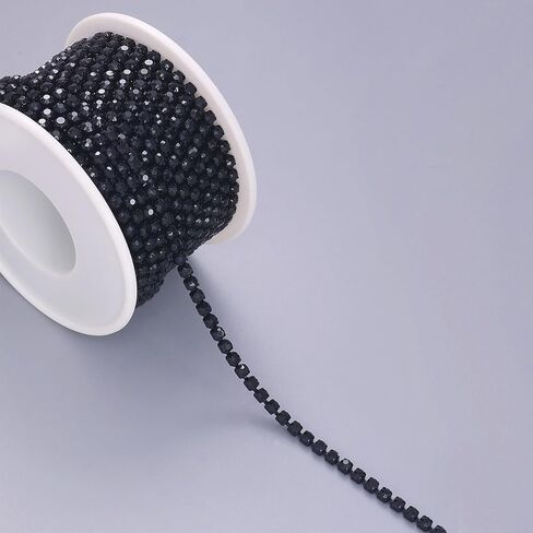 10 Yards Rhinestone Trim Crystal Close Chain Roll for Sewing Clothing Craft Jewelry Wedding Bouquet DIY Decoration (Black, 3.0mm) in Saudi Arabia