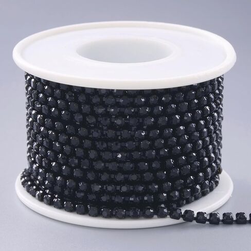 10 Yards Rhinestone Trim Crystal Close Chain Roll for Sewing Clothing Craft Jewelry Wedding Bouquet DIY Decoration (Black, 3.0mm) in Saudi Arabia