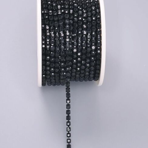 10 Yards Rhinestone Trim Crystal Close Chain Roll for Sewing Clothing Craft Jewelry Wedding Bouquet DIY Decoration (Black, 3.0mm) in Saudi Arabia