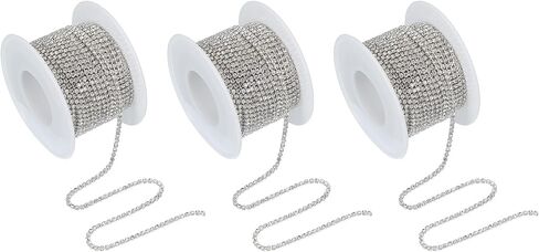 Patikil 3 Roll 11 ياردة Crystal Rhinestone Close Chain Trim ، 2mm Crystal Claw Cup chain string string string for the sewing craft diy decoration making wedding ، white in Saudi Arabia