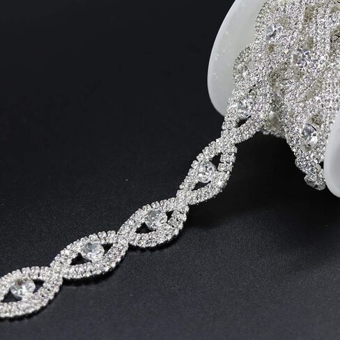 Jerler 1 Yard Crystal 2mm Rhinestone Trim Chain Close Chain لخياطة الحرف اليدوية لحفل الزفاف ، ملابس DIY ديكور (Elegant Eye ، 1 ياردة) in Kuwait