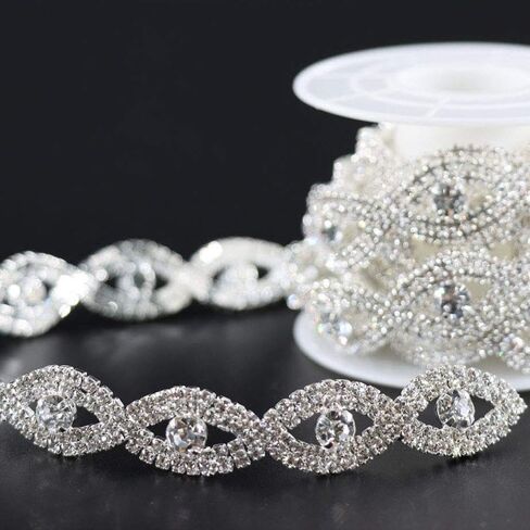 Jerler 1 Yard Crystal 2mm Rhinestone Trim Chain Close Chain لخياطة الحرف اليدوية لحفل الزفاف ، ملابس DIY ديكور (Elegant Eye ، 1 ياردة) in Kuwait