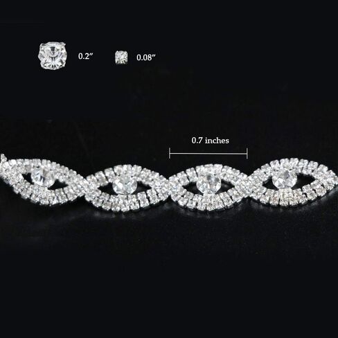 Jerler 1 Yard Crystal 2mm Rhinestone Trim Chain Close Chain لخياطة الحرف اليدوية لحفل الزفاف ، ملابس DIY ديكور (Elegant Eye ، 1 ياردة) in Kuwait