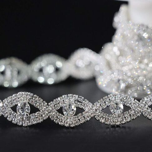 Jerler 1 Yard Crystal 2mm Rhinestone Trim Chain Close Chain لخياطة الحرف اليدوية لحفل الزفاف ، ملابس DIY ديكور (Elegant Eye ، 1 ياردة) in Kuwait