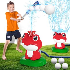 لعبة البيسبول الرشاش 2-في 1 في 1 ، رذاذ دوار 360 درجة ورئيس رشيقان لألعاب الرش وألعاب T-ball ، أنشطة العشب الصيفية الصيفية للبنين الفتيات الذين تتراوح أعمارهم بين 3+