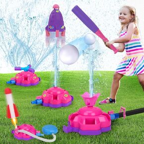 ألعاب الرشاش 4-في 1 للأطفال ومياه ماء في الهواء الطلق في الهواء الطلق قاذفة الصواريخ Rocket Rocket Restating Water Sprinklers Toddler 4-8