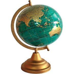 كرة دوارة مميزة مزخرفة مع قوس معدني وقاعدة/عالمية ديكور/ديكور المنزل/ديكور المكتب (8 بوصات ، الذهب الأزرق الفيروز)