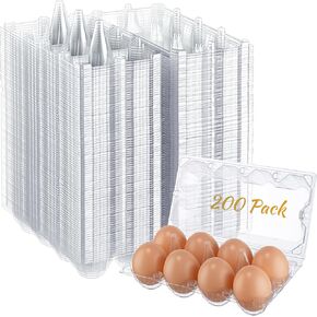 Zubebe 200 Pieces Clear Egg Cartons Plastic Egg Cartons Bulk Empty Chicken Egg Tray Holds Securely Clear Blank Egg Cartons for Chicken Farm Business Market Home Refrigerator Storage(3 x 4 Grids)