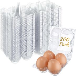 Zubebe 200 Pieces Clear Egg Cartons Plastic Egg Cartons Bulk Empty Chicken Egg Tray Holds Securely Clear Blank Egg Cartons for Chicken Farm Business Market Home Refrigerator Storage(3 x 4 Grids)