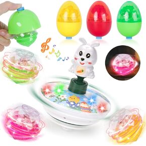 7 Pcs Easter Toys Light Up Spinning Tops, Easter Eggs Basket Stuffers Gifts for Toddler, Egg Toys Bunny Gyroscope, Lighting & Musical & Spinning Tops for Kids Boys Girls Party Favors