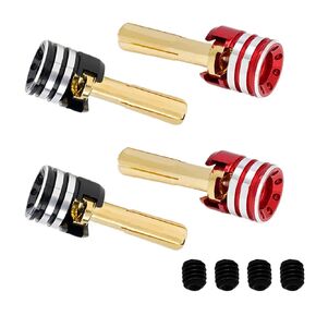 4Pcs CNC Aluminum Alloy RC Heatsink Bullet Plug Connectors with Grips for 1/10 RC Crawler Car (4mm)