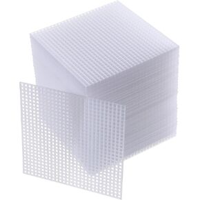 100 Pcs Square Plastic Canvas Mesh Sheets 4.5 × 4.5 Inch White Blank Needlepoint Canvas Plastic Mesh Mat for Cross Stitch Needlework Embroidery Yarn Crafting Knit Crochet Project