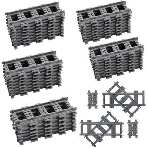 60PCS City Train Tracks, Straight and Flexible Train Tracks Accessories - Railroad Building Toy Compatible with Major Brand