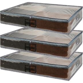 Vieshful 3 Pack Underged Vals Bags 75L قابلة للطي حقيبة حاويات تخزين كبيرة مع نافذة واضحة المقاومة المقواة المنظم غير المنسوجة لمادة المعزة بطانيات الفراش in Kuwait